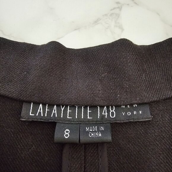 Lafayette 148 100% Linen Blazer Jacket Black Button-Up‎ Pleated Back Womens 8 - Picture 3 of 10